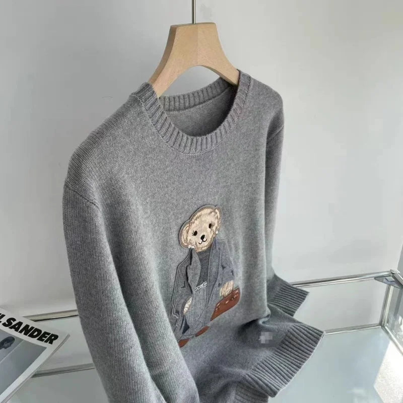 Rl Fall/Winter Cashmere Unisex Pullover Sweater Fashionable Casual Loose Fit O-Neck Knit Lauren Bear Women's Sweater 2024 New