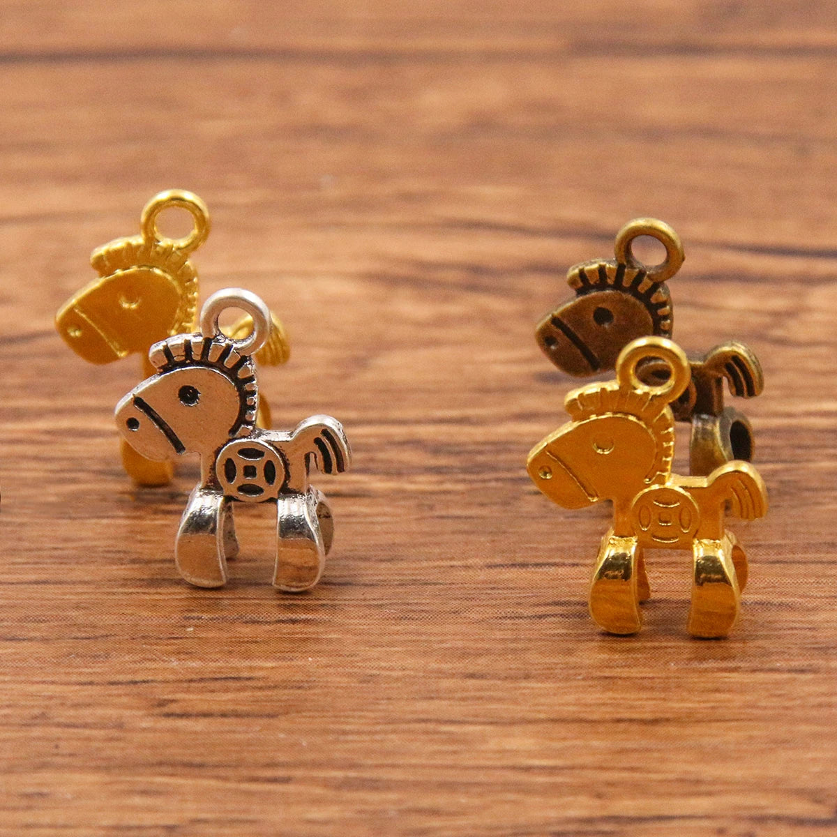 30PCS 3 Color 11X15mm New Product Alloy Double Sided 3D Pony Charms For Jewelry Making DIY Handmade Small Animal Pendant