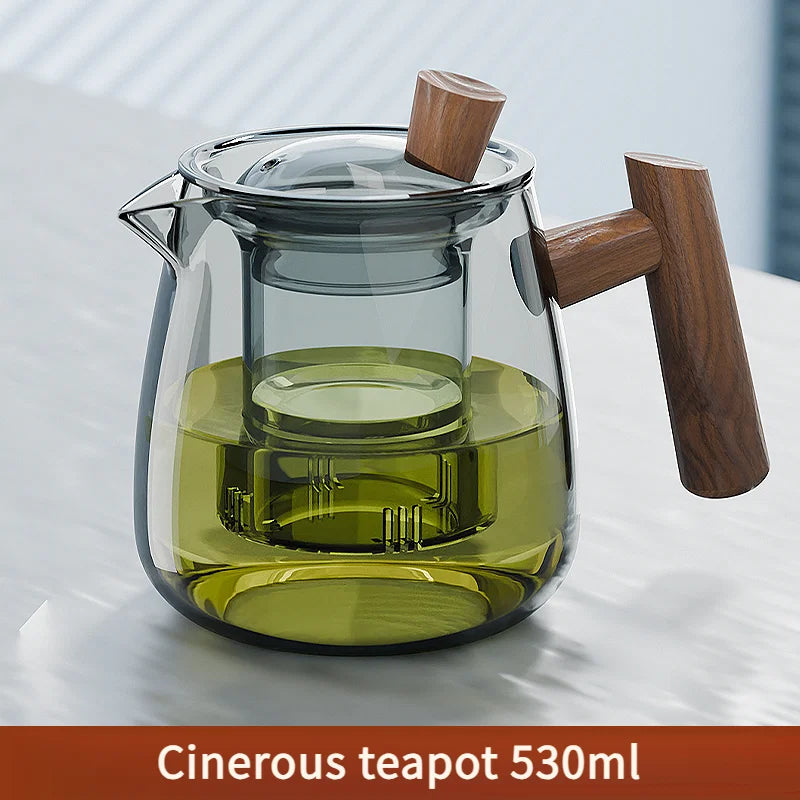 GIANXI 530ml Heat-Resistant Glass Teapot With Walnut Handle Chinese Drain/Storage Tea Tray Home Hospitality Kung Fu Tea Set