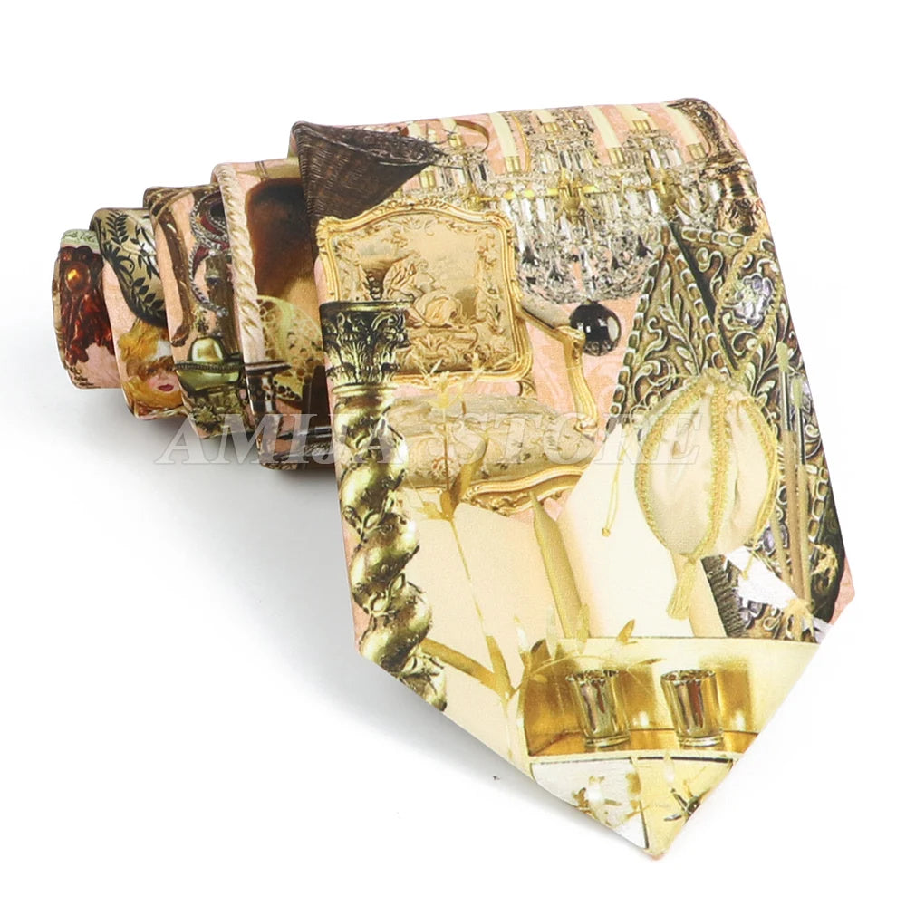 Vintage Imitation Silk Ties Men's Fashion 8cm Graffiti Painting Floral Necktie For Men Wedding Business Soft Printing Tie Wed Gi