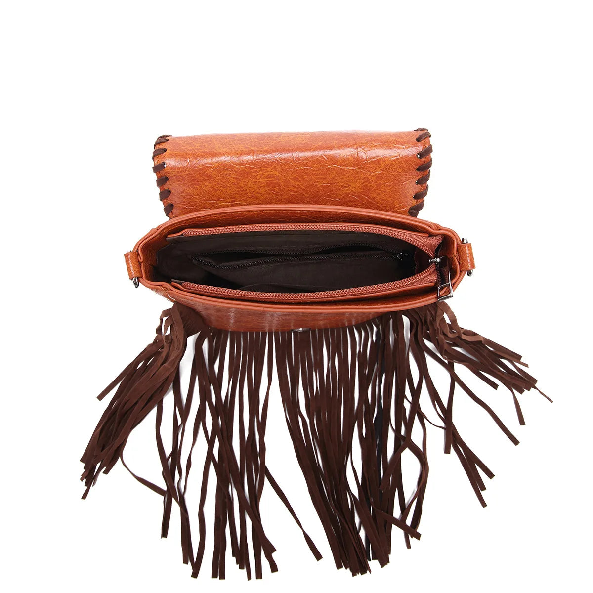 Small Vegan Leather Cowhide Women's Crossbody Handbag with Tassel Wrangler West Fringe Purse for Women Shoulder Bag Tooled Aztec