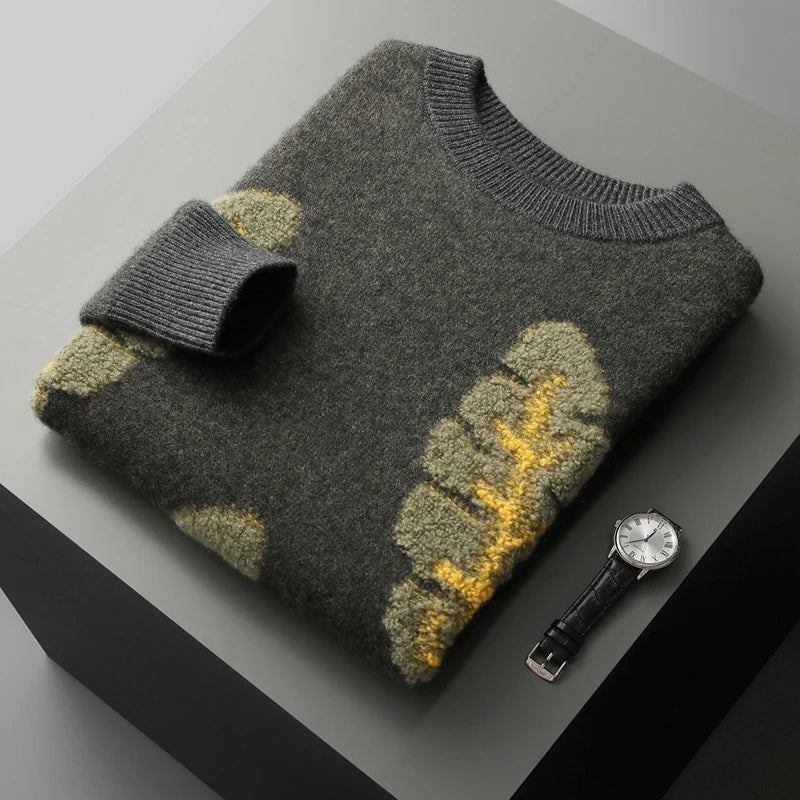 Autumn and Winter New 100% Merino Wool Men's Cashmere Sweater Round Neck Pullover  Knitted Casual Fashion Retro Top