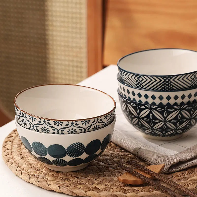 Japanese Style Ceramic Rice Bowl Set Family Dinner Soup Good-Looking Set Gift Box Rice Bowl Creative Retro Small Bowl