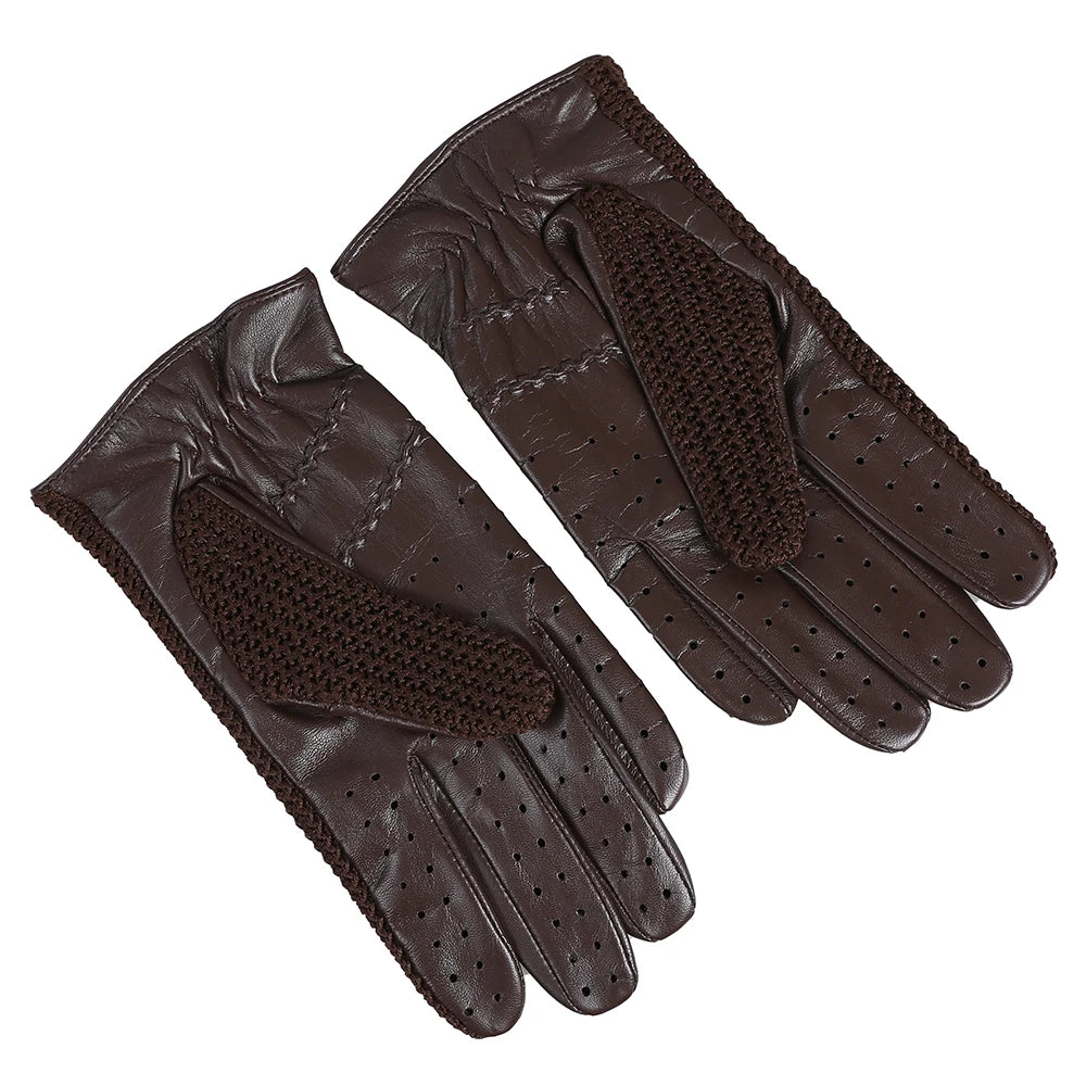 Men's Genuine Leather Driving Gloves motorcycle Fingerless Glove Sheepskin With Cotton Crochet