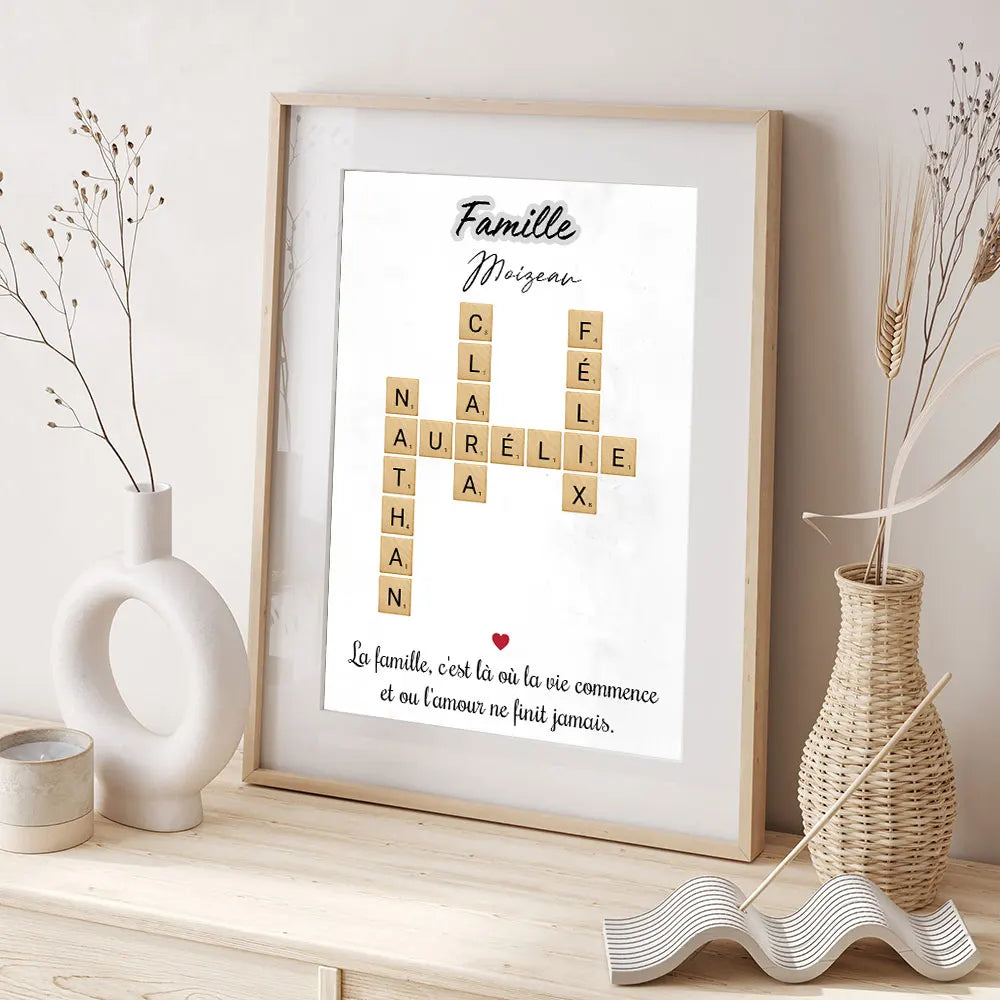 Personalized Family Name Scrabble Puzzle Sign Poster Grandkids Crossword Custom Wall Art Print Nordic Home Decor Christmas Gift Valentines Gift