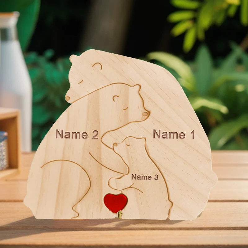 Custom Name Wooden Bear Family Ornaments Personalized Wood Carving Bear Puzzle Christmas Birthday Gift home decor action figure Valentines Gift