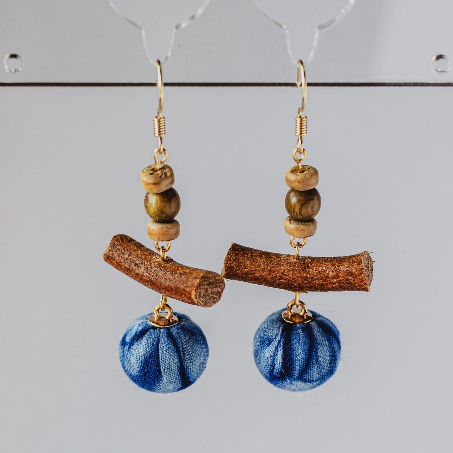 A pair of handmade indigo tie dye earrings with a shabby style, Chinese retro and ethnic style Women's Accessories