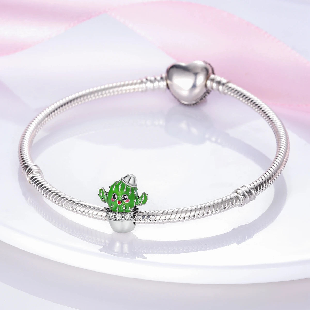 Silver Plated Charms For Woman Summer Green Cactus Avocado Beads Fit Original Pandora Bracelet Necklace DIY Dangle Charms