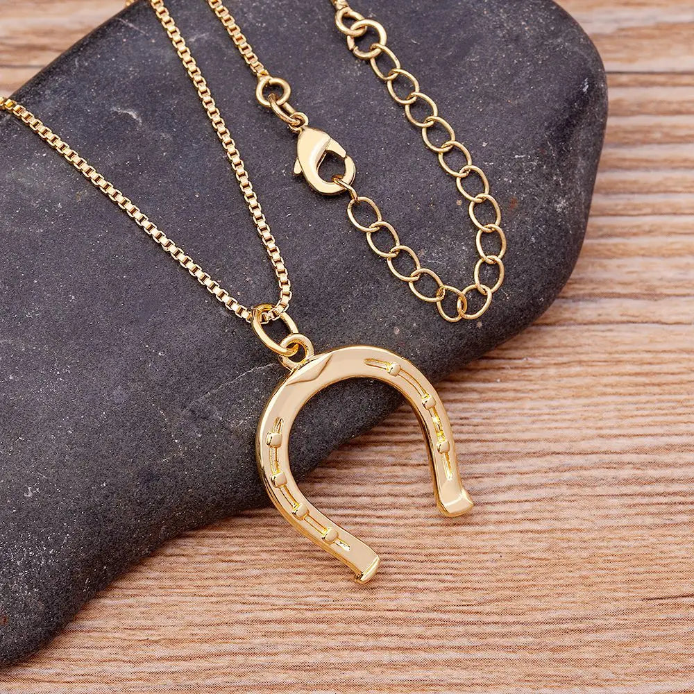 Nidin Ins Popular Fashion Classic Horseshoe Pendant Necklace Lucky Cute U Shaped Women Wedding Collier Gift Special Jewelry