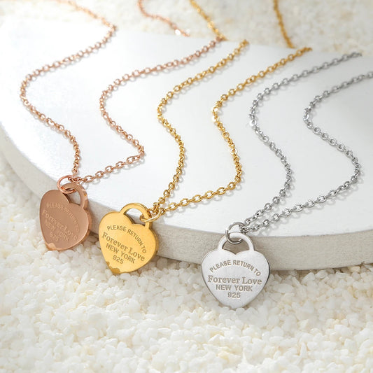 Luxury Brand Love Heart Necklace For Women Paragraph Clavicle Necklace Stainless Steel Gold Color Peach Necklace Fine Jewelry