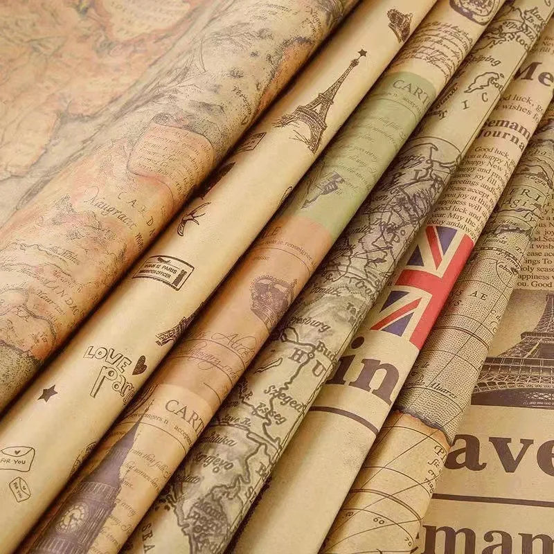 Fold Retro Kraft Gift Wrapping Paper Worldmap Christmas Gift Paper Newspaper Craft Valentine's Day Birthday Gift RegularPaper Valentines Gift