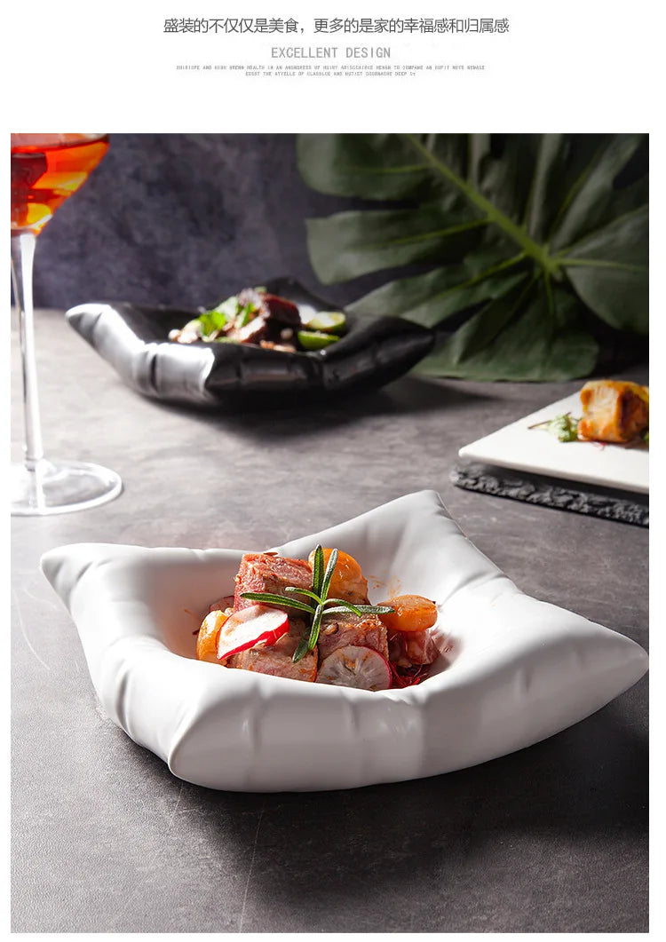 New products, pillows, plates, INS creative white high-end hotel square plate, ceramic cold dish, artistic conception tableware