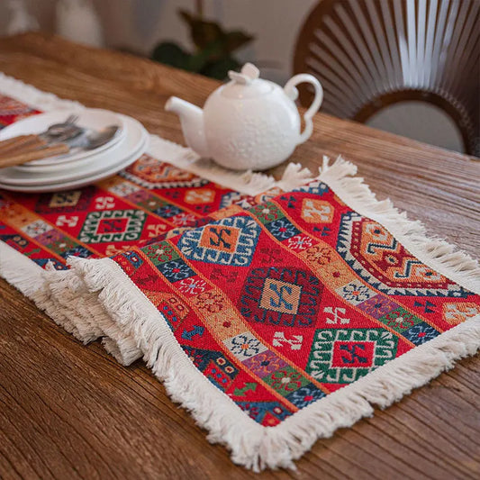 Vintage Jacquard Cotton and Linen Tassel  Table Runner Christmas Party  Wedding Kitchen Table Fabric Home Coffee Table Decor