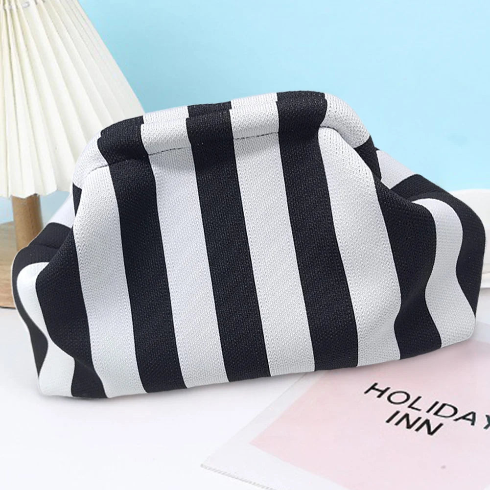 Summer Beach Clutch Bag for Women Woven Crochet Handbags Purses Knitting Dumpling Clutch Ruched Cute Cloud Casual Colorblock Bag