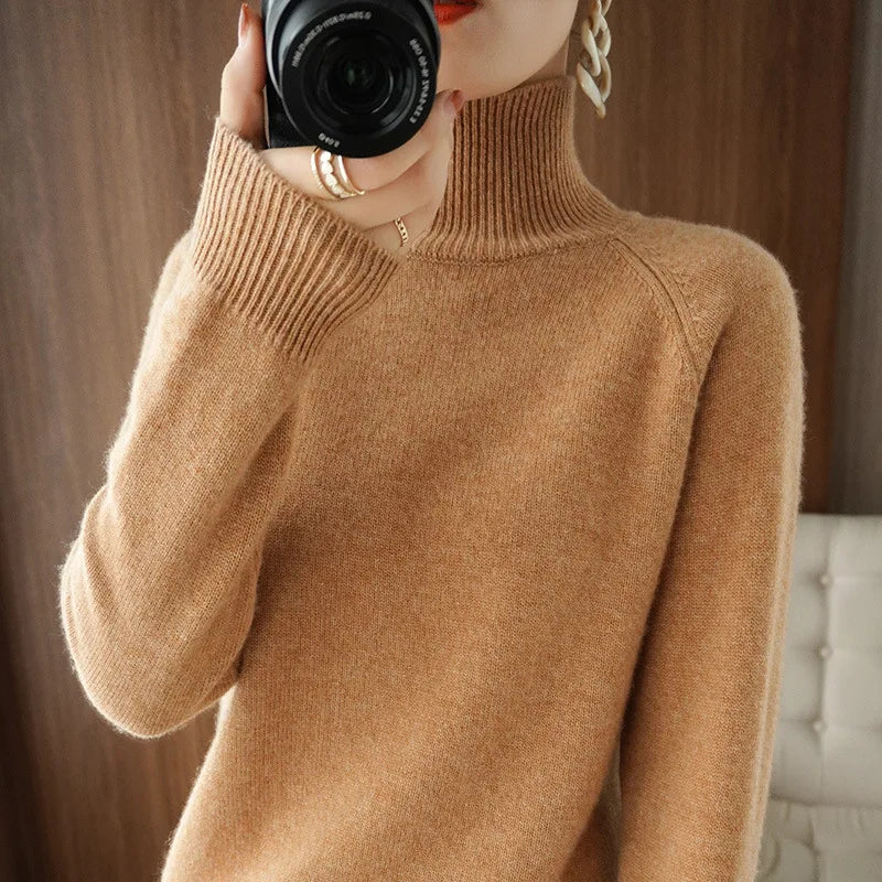 Women Autumn Winter Turtleneck Sweater Elegant Slim Solid Ribbed Knitted Cashmere Jumpers Female Long Sleeve Pullover Knitwear