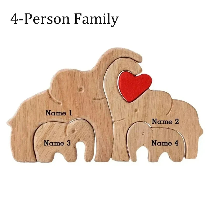 Personalized Elephant Family Wooden Puzzle Love Animal Wood Puzzle Custom Family Name Sculpture Free Engraving Decor Gifts Valentines Gift