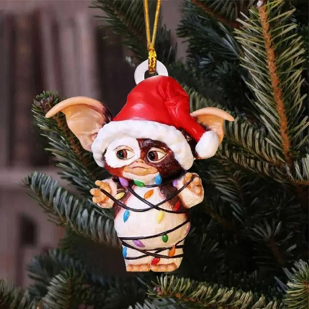 2D Funny Christmas Tree Hanging Ornament Socks Dog Flying Dragon Gremlins Gizmo Acrylic Hanging Pendant Festive Party Supplies