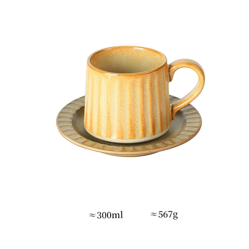 Ceramic Coffee Cup Set European American Roman Ear Hanging Flower Cups Restaurant Office Commercial Mugs Cup Plate Wholesale