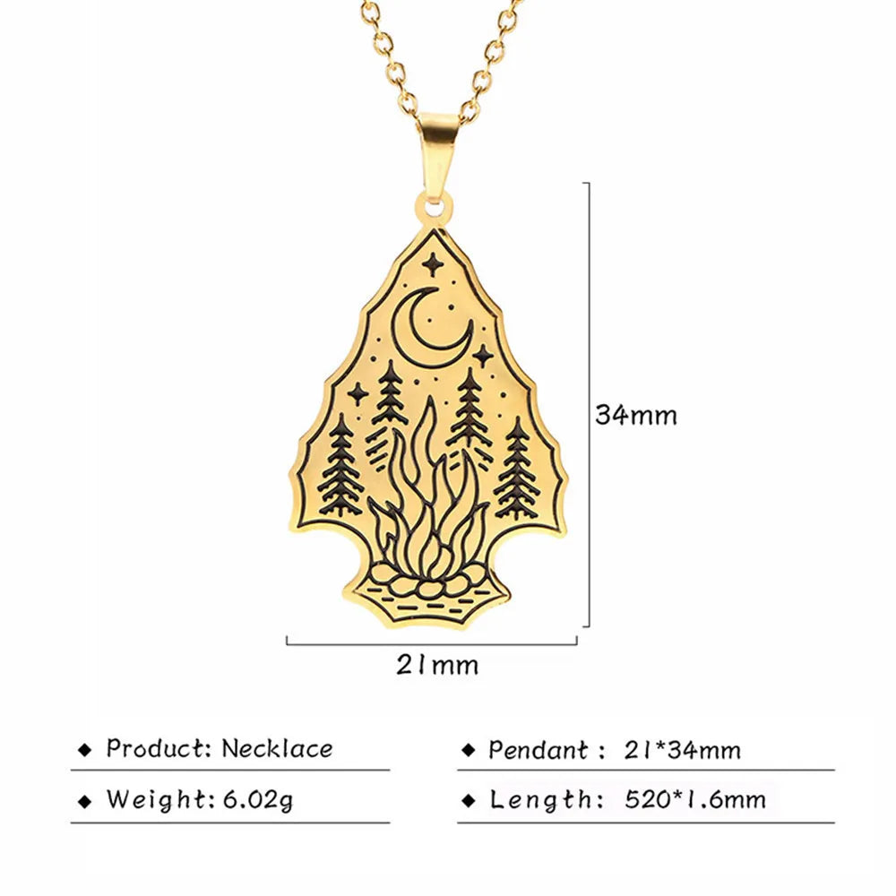 Stainless Steel Animal Pendant Necklace Rabbit Bear Eagle Dog Fox Wolf Scenery Moon Sun Tree Chain Necklaces Jewelry for Women