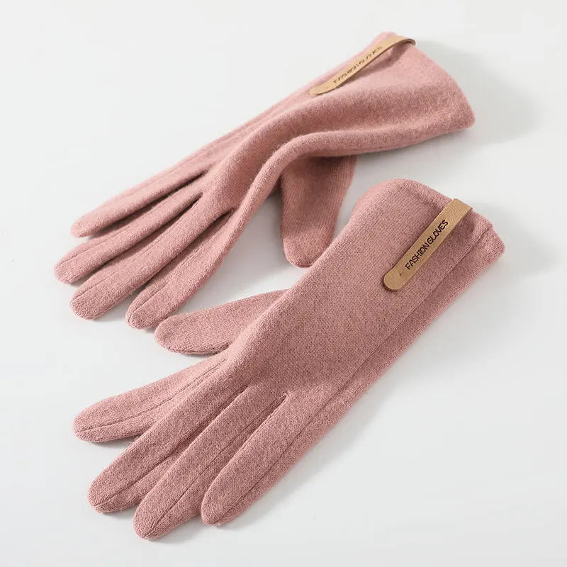 Women's Winter Cashmere Touch Screen Warm Gloves Outdoor Riding Plus Velvet Thicken Wool Bow Full Finger Driving Mittens S29