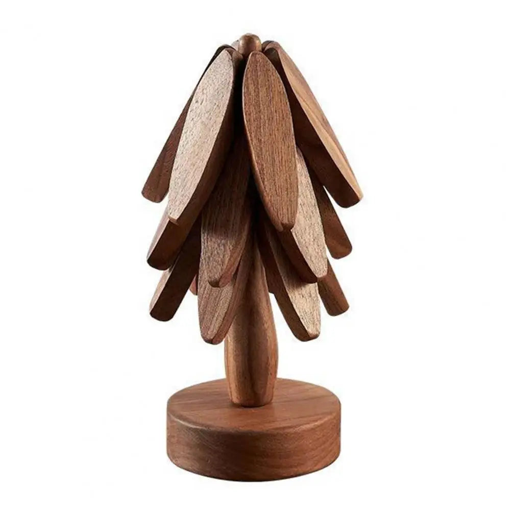 Christmas Tree Coaster with Base 3 Layers Tree Shape Wooden Trivet Anti-scald Countertop Pot Pan Coffee Tea Cup Holder Home