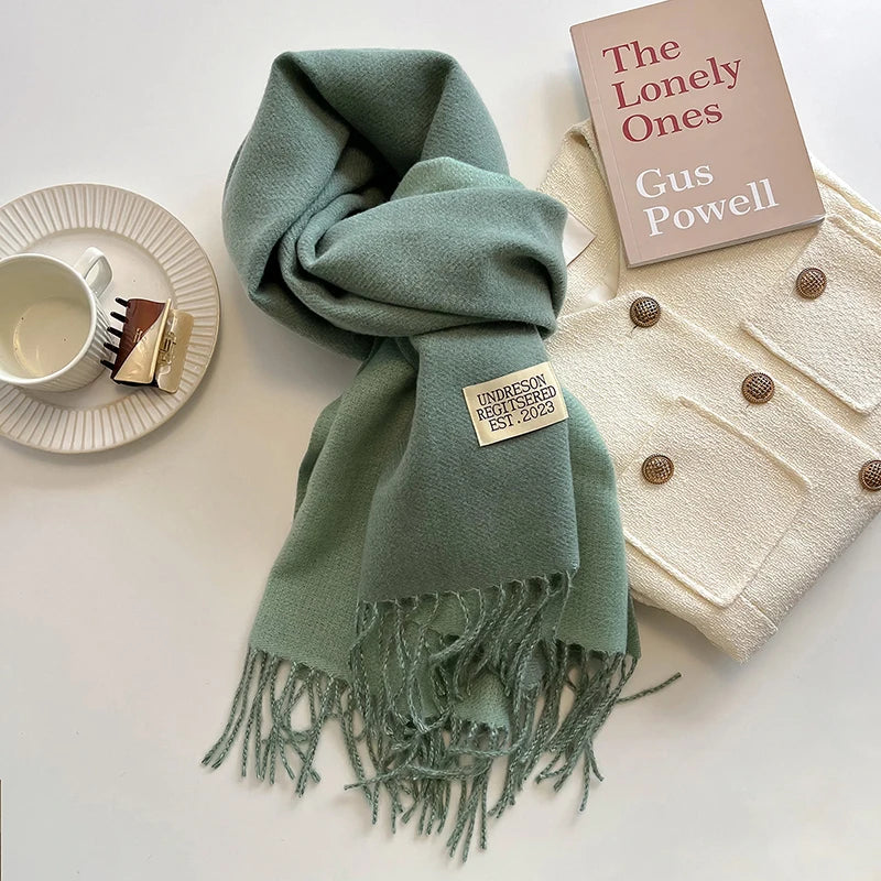 2023 New Fashion Cashmere Scarf Warm Winter for Women Korean Style Knitted Solid Color Double Sided Wraps Neckerchief