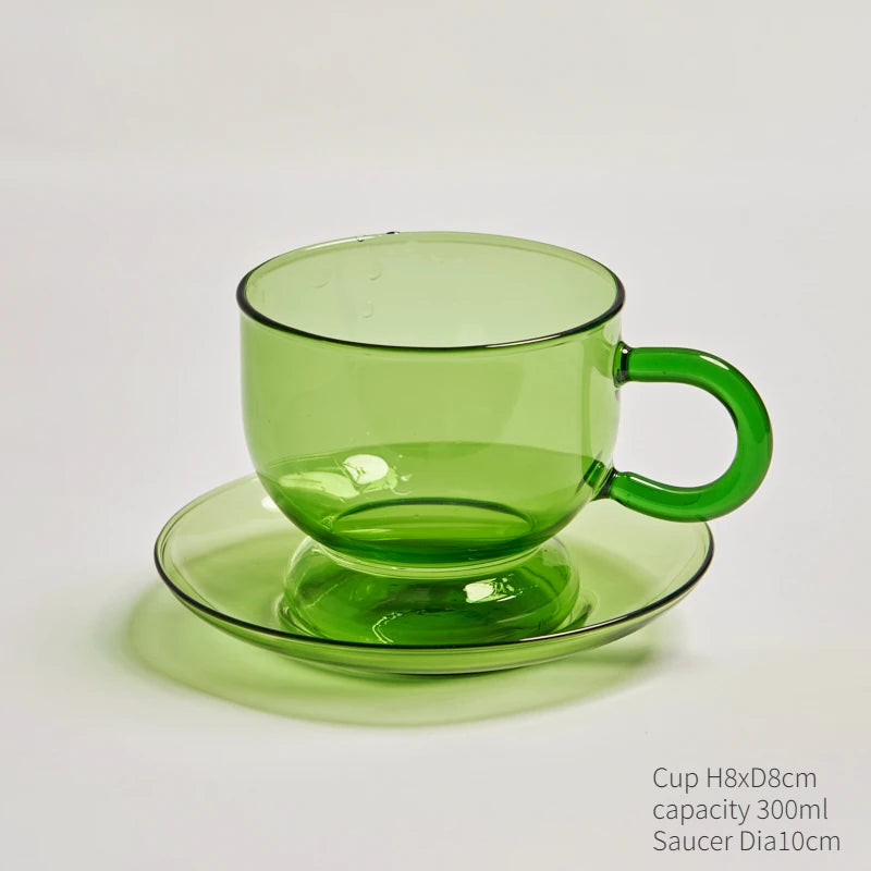 Green Glass Teacup Set for Home Office Use Heat-Resistant Glass Durable with Green Milk Mug Jug with Cup Coffee Mugs