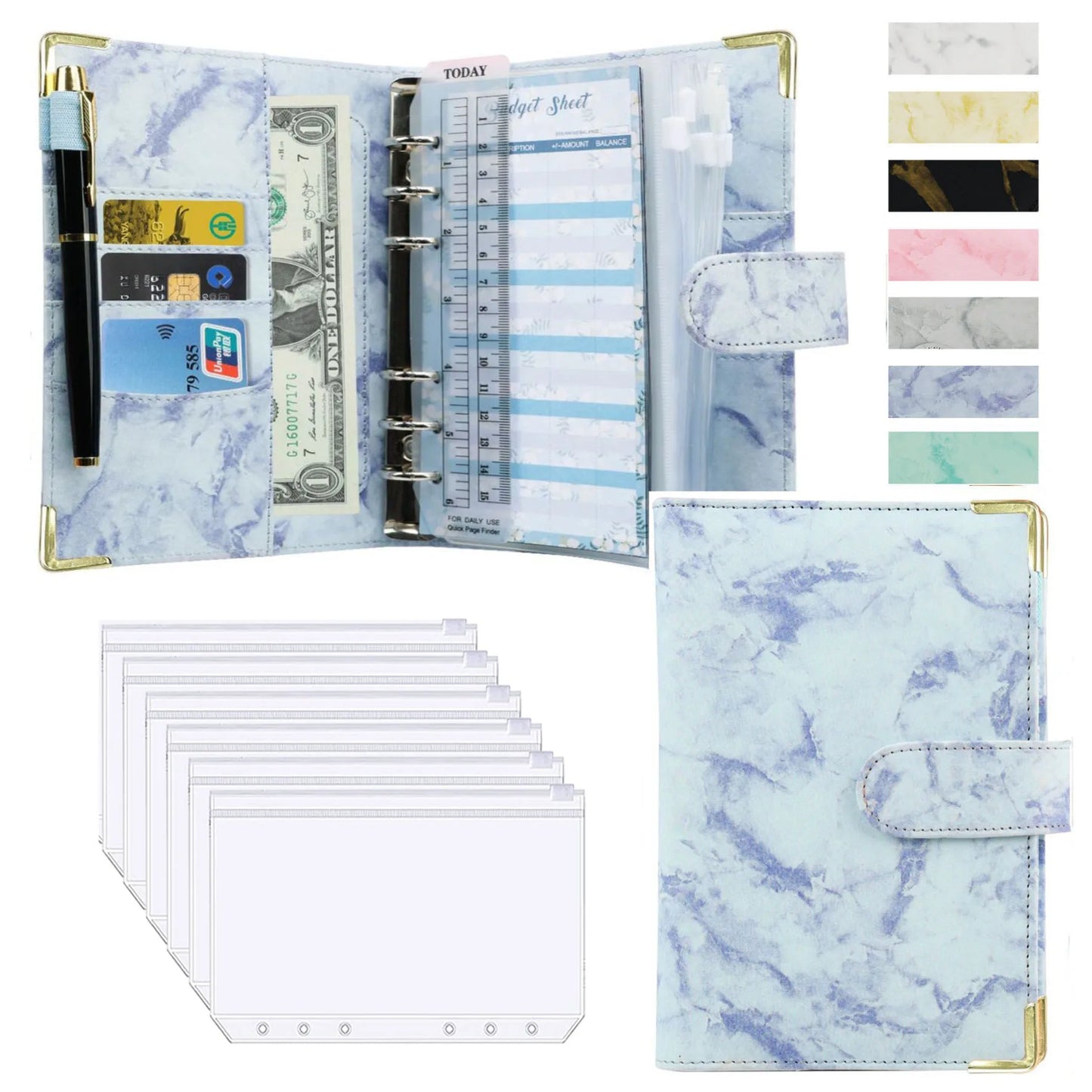 A6 Money Saving Organizer PU Leather Budget Binder Marble Notebook Budgets Planner 2023 Envelope Office School Supplies Valentines Gift