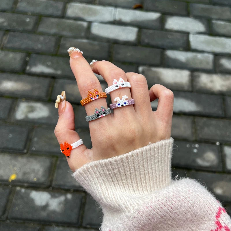 Fairywoo Beads Rings For Women Handmade Finger Ring Designer Luxury Jewelry Geometric Gothic Style Accessories Bohemia Rings