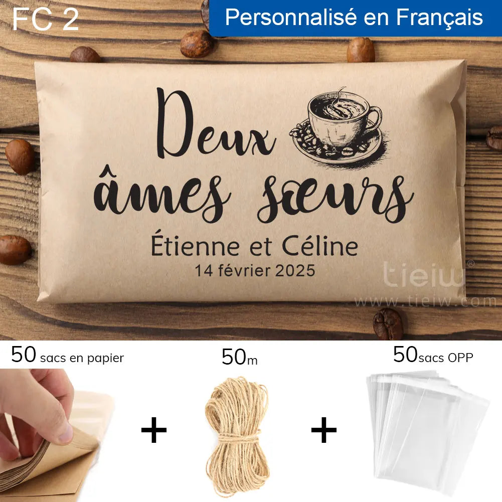 50PCS Bridal Shower Coffee Favor Bag Personalized Wedding Favor For Guest in Bulk Custom Kraft Paper Gift The Perfect Blend