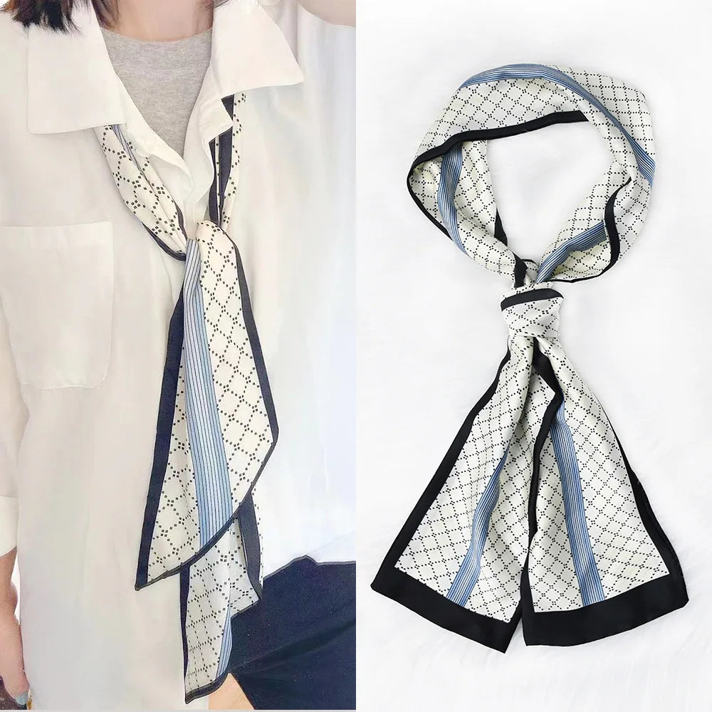 Luxury Horse Pattern Imitation Silk Scarf Headband Neckerchief Foulard Female Hair Scarfs Neck Tie Skinny Scarves Soft Satin