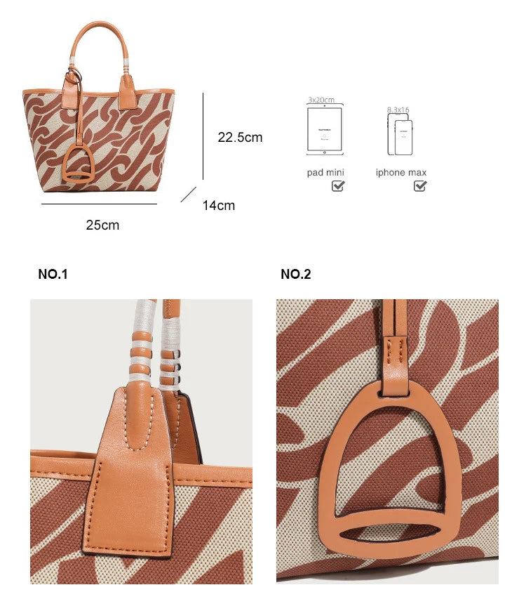 2025 Trendy High Quality Tote Bag for Women Geometric Printed Top Handle Satchel Handbag Purses Canvas Fashionable Shopper Bag