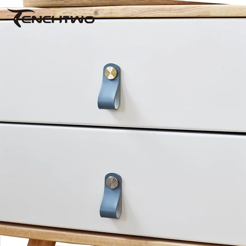 Nordic Children's Furniture Drawer Leather Handle Brass Pull Kitchen Wardrobe Cabinet Knobs Environmentally Artificial Leather