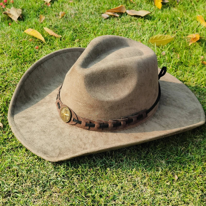 vegan suede Cowboy Hat for men retro suede cowboy Hat women Jazz hat wide brim Felt Fedora Hat vintage Panama sombrero hombre