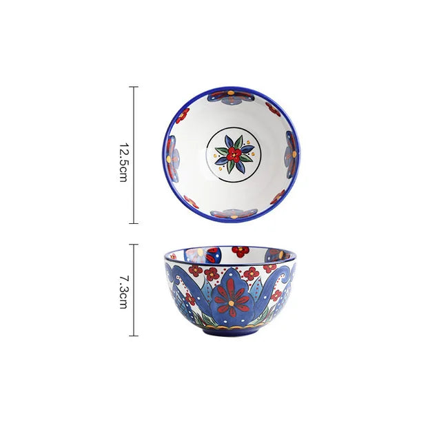 Creative Bowl Ceramic Bohemian Hand-Painted Rice Bowl  Instant Noodle Bowl Household Fruit Salad Bowl Kitchen Tableware