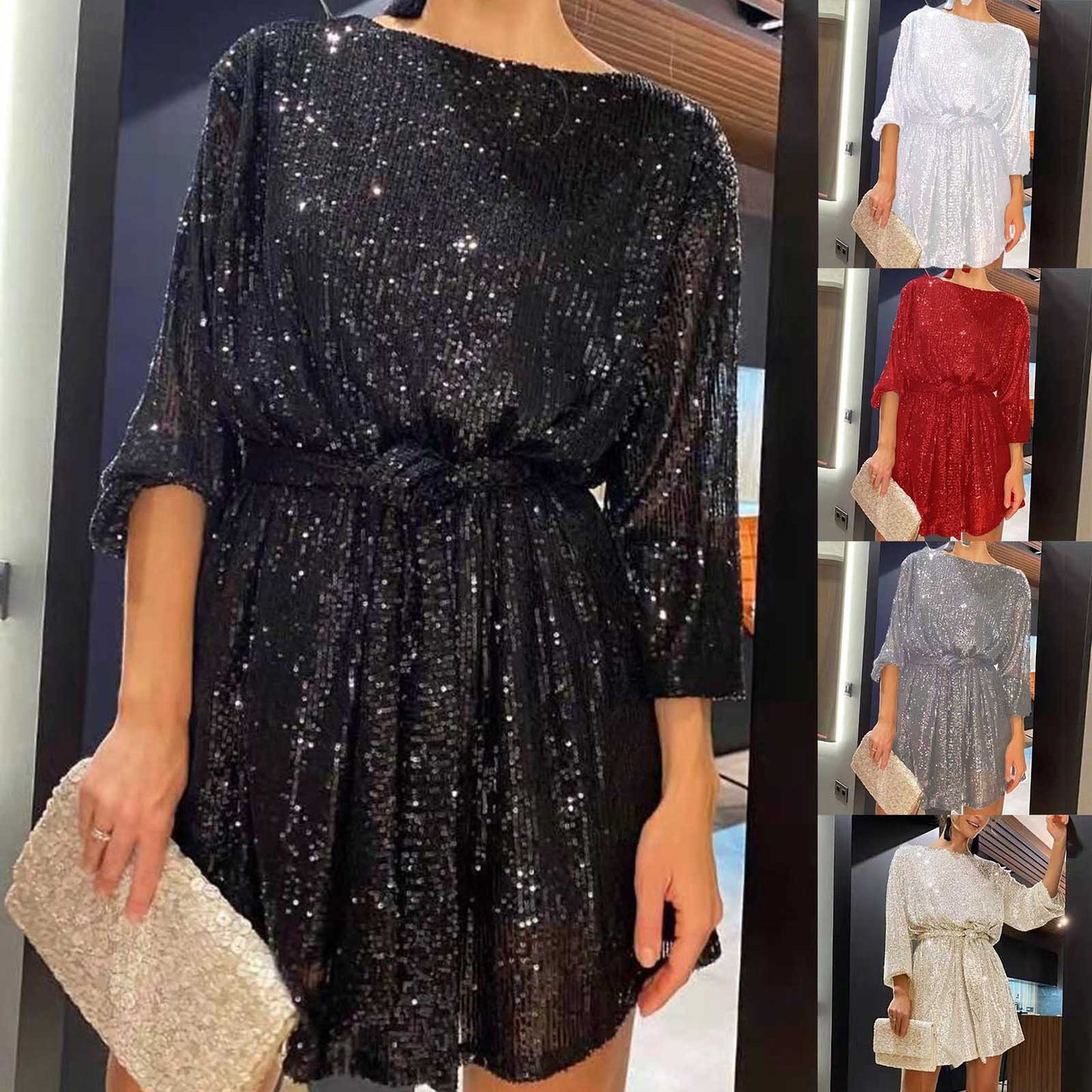 2024 New Women's Dress  Fashion Temperament Elegant Sexy Sequined Dresses Holiday Party Cocktail Party Dress Evening Dress