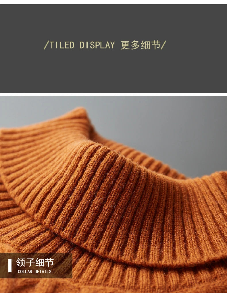 Autumn and winter new 100% wool cashmere sweater men's high neck thick jacquard bottoming shirt loose knit top warm pullover