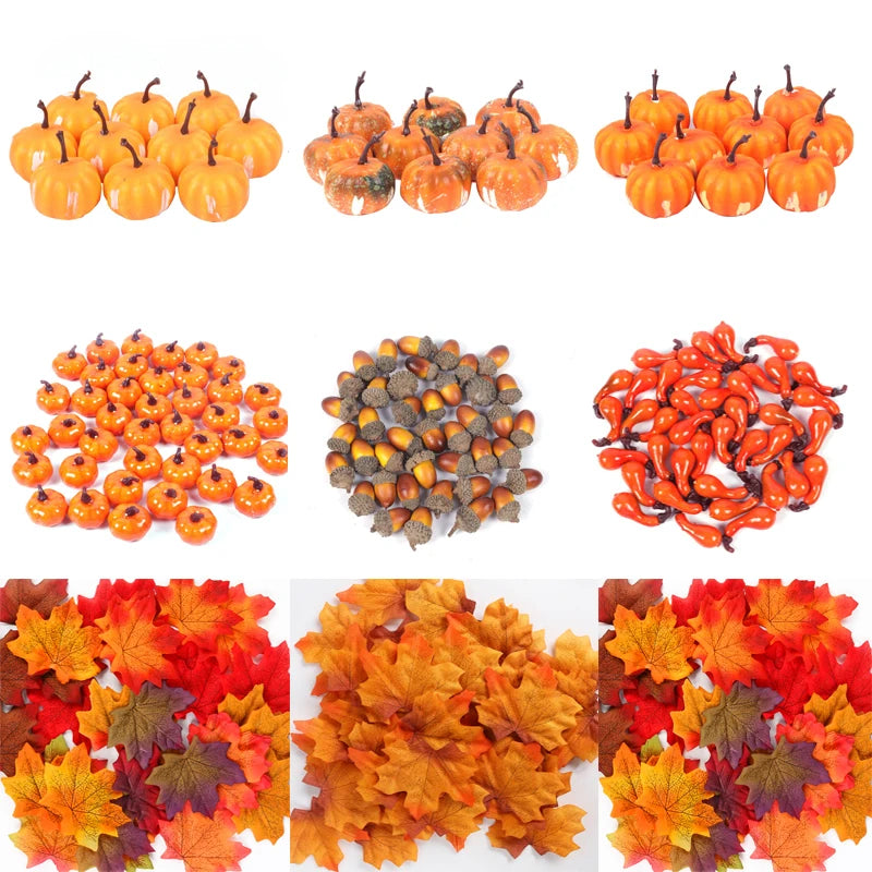 Fall Thanksgiving Decor Artificial Maple Leaves Mini Pumpkin Pine Cones Acorns Halloween Thanksgiving Table Centerpiece Supplies