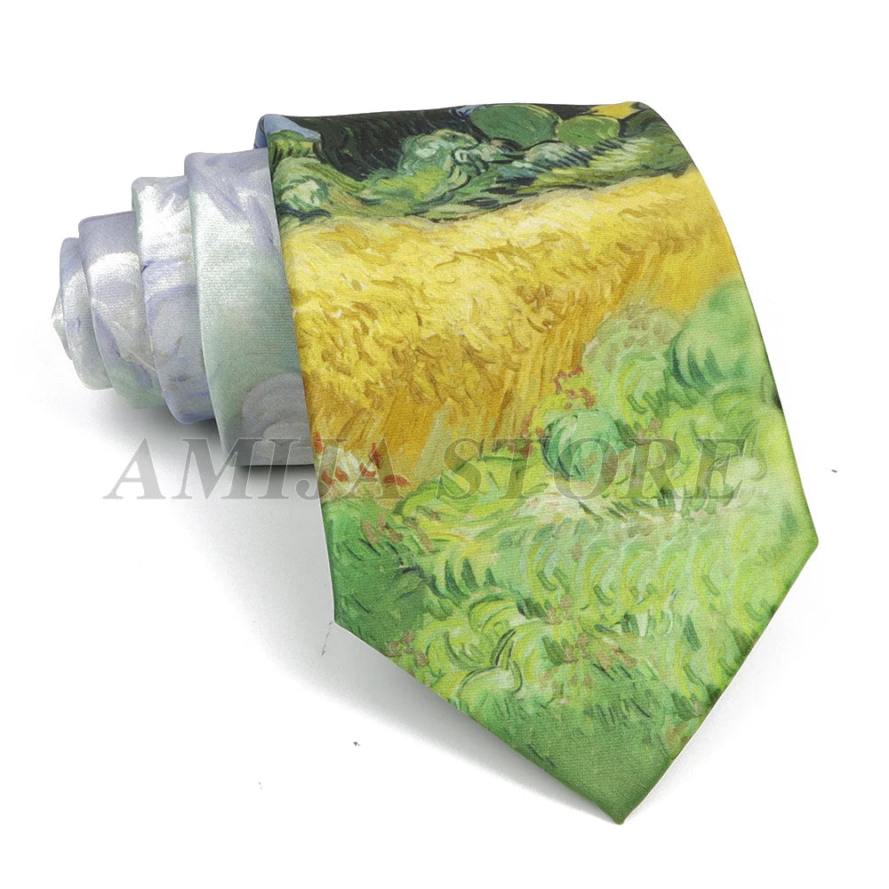 Vintage Imitation Silk Ties Men's Fashion 8cm Graffiti Painting Floral Necktie For Men Wedding Business Soft Printing Tie Wed Gi