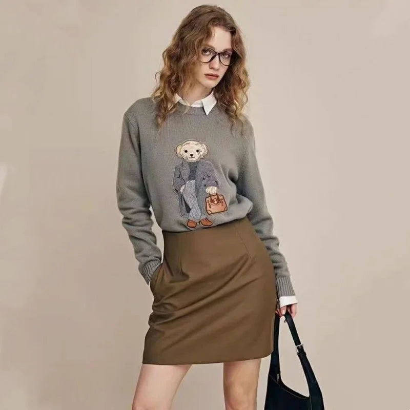 Rl Fall/Winter Cashmere Unisex Pullover Sweater Fashionable Casual Loose Fit O-Neck Knit Lauren Bear Women's Sweater 2024 New