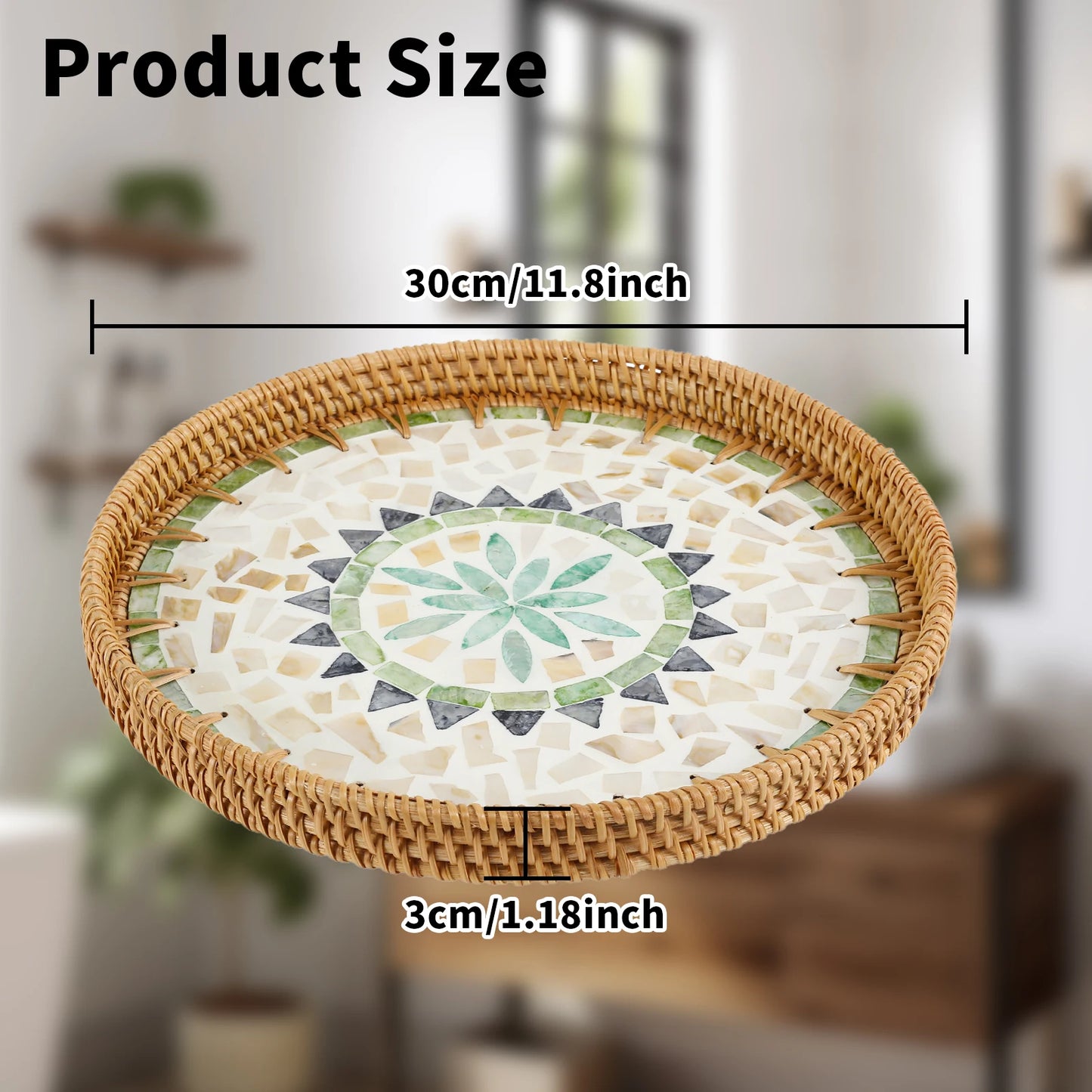 Boho Rattan Food Tray Handwoven Rectangle/Round Decorative Rattan Basket Multifunction Fruit Snack Basket Home Kitchen Supplies