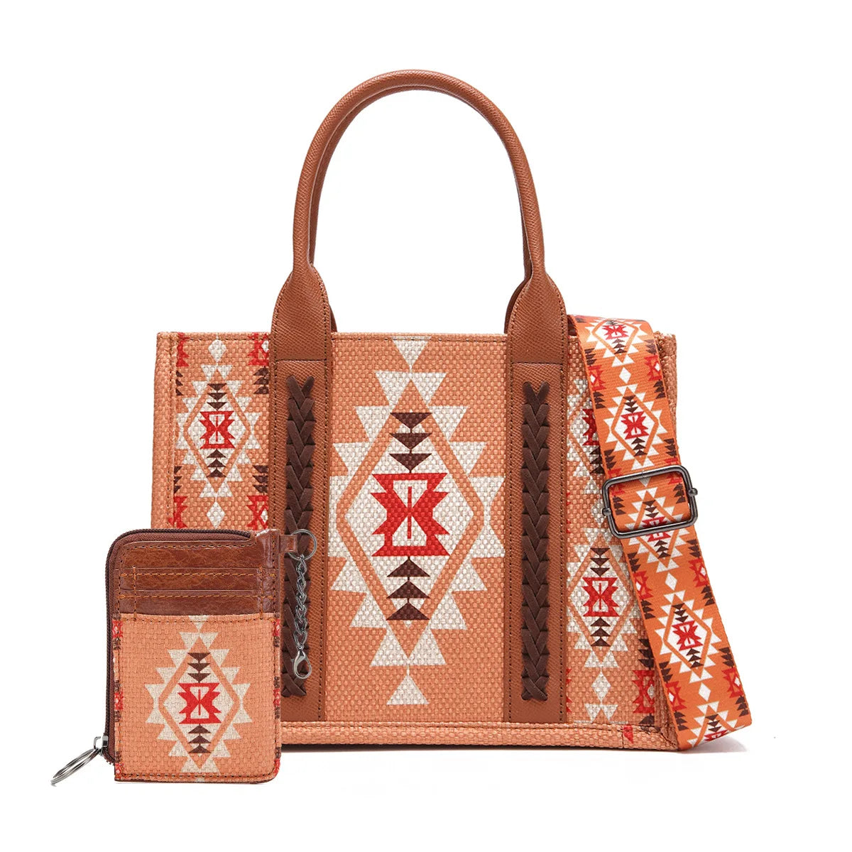 Retro Women Cotton Linen Handbag Large Capacity Western Boho Aztec Wide Shoulder Tote Bags with Coin Wallet Lady Bucket Purse