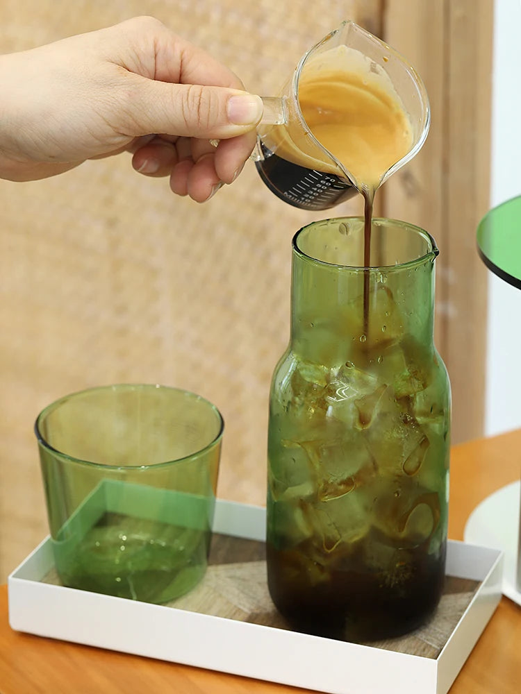 Green Glass Teacup Set for Home Office Use Heat-Resistant Glass Durable with Green Milk Mug Jug with Cup Coffee Mugs