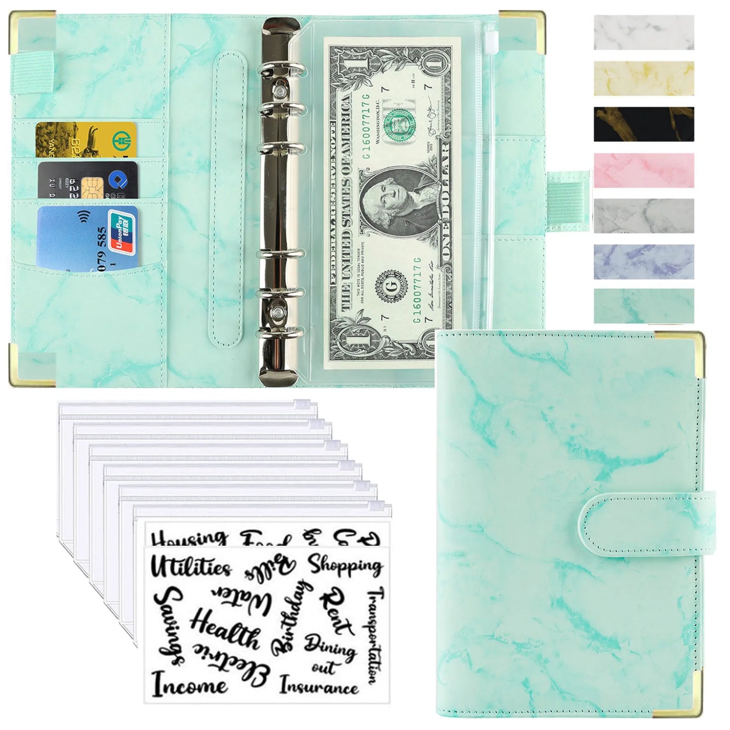 A6 Money Saving Organizer PU Leather Budget Binder Marble Notebook Budgets Planner 2023 Envelope Office School Supplies Valentines Gift