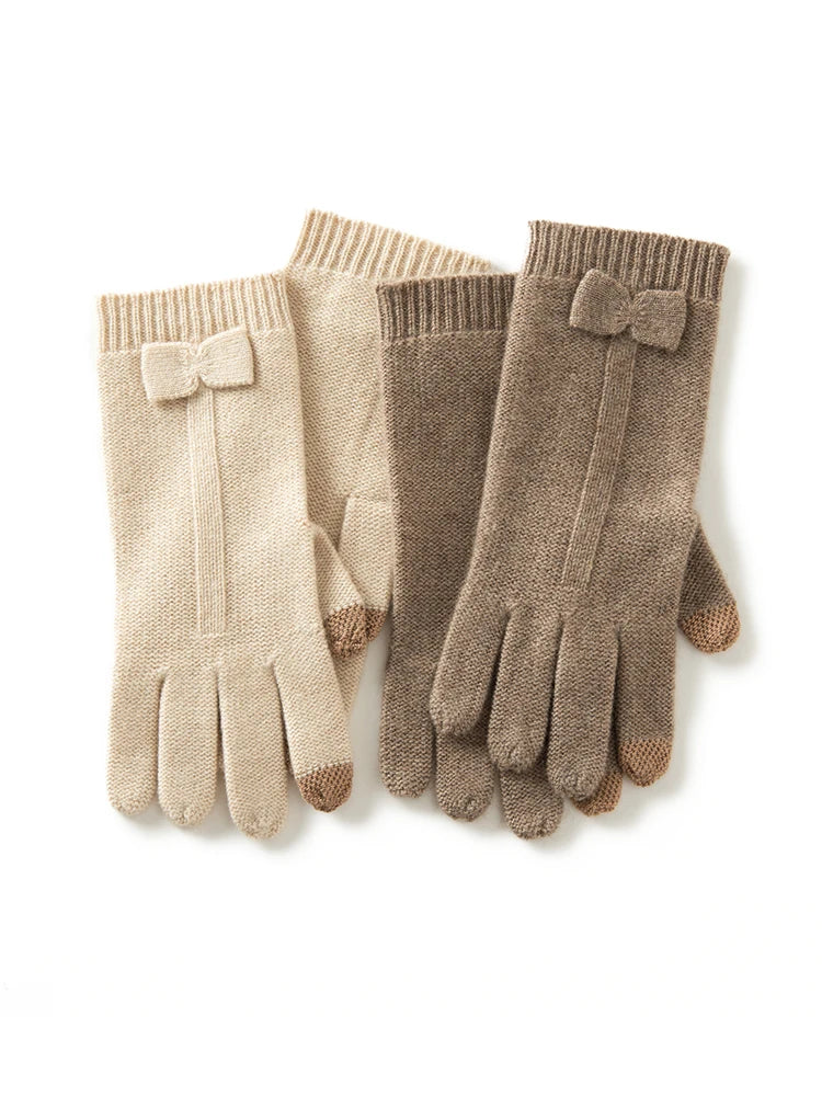 100% Real Cashmere Knitted Gloves Touchscreen Finger Women Autumn Winter Thick Cable Warm Wrist Length Classic Female Mitten