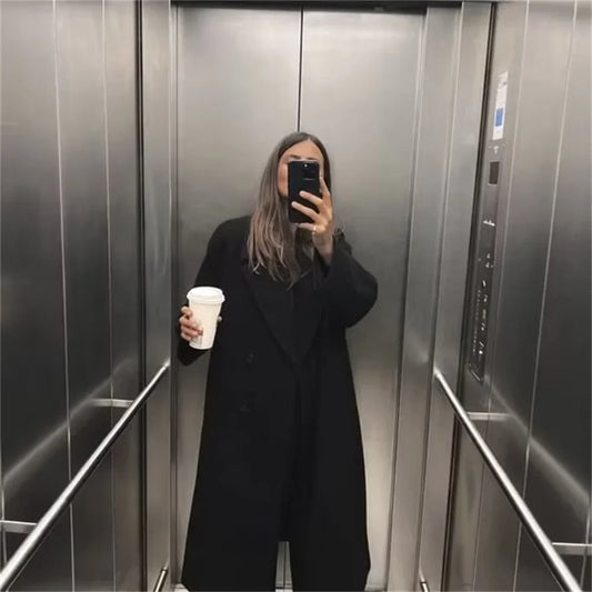 PB&ZA  2023 Autumn/Winter New Women's Wear New Fashion Casual Versatile Soft Loose Long Coat Coat