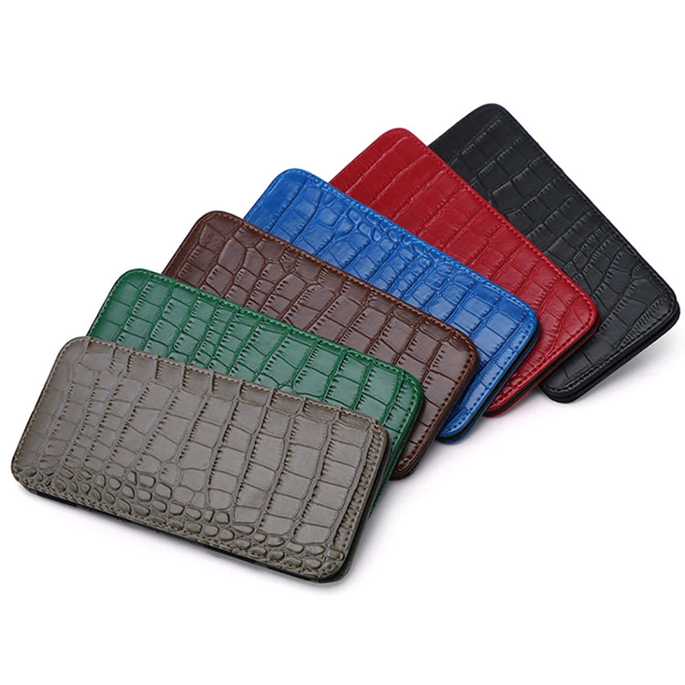 Long Crocodile Print Money Clip Men Multicard Slot Pu Leather Card Case Travel Document Organization Solid Color Women'S Wallet