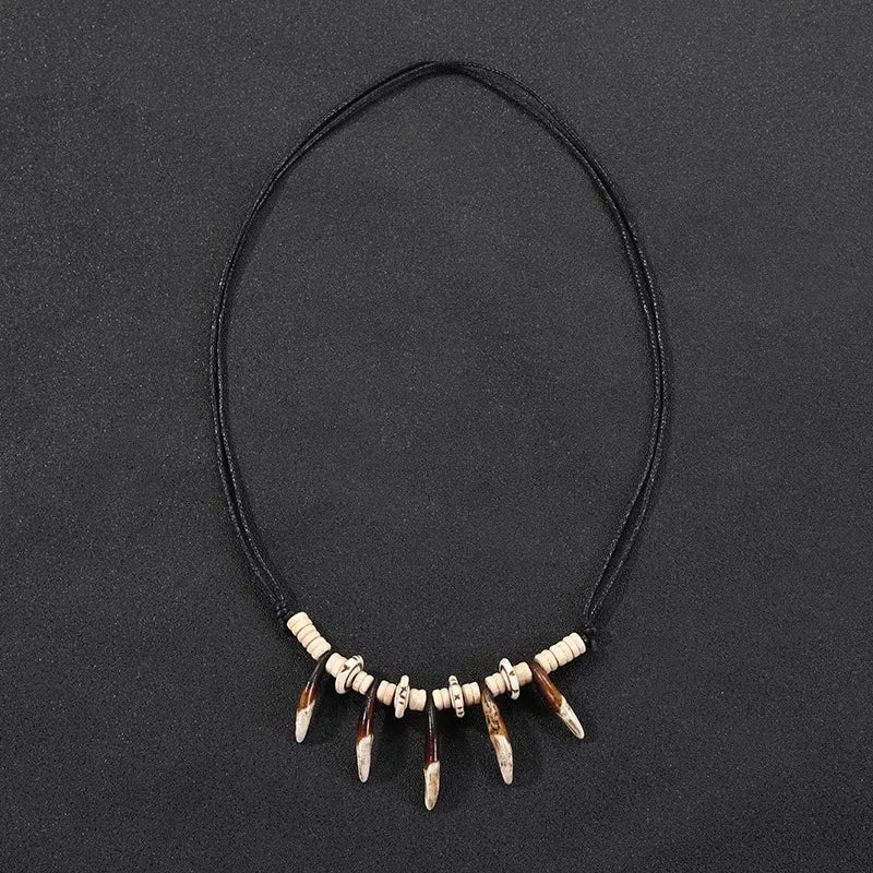 Embrace Roots Prehistoric Caveman Tribal Prayer Necklace Unisex White Wolf Teeth Pendant Necklace