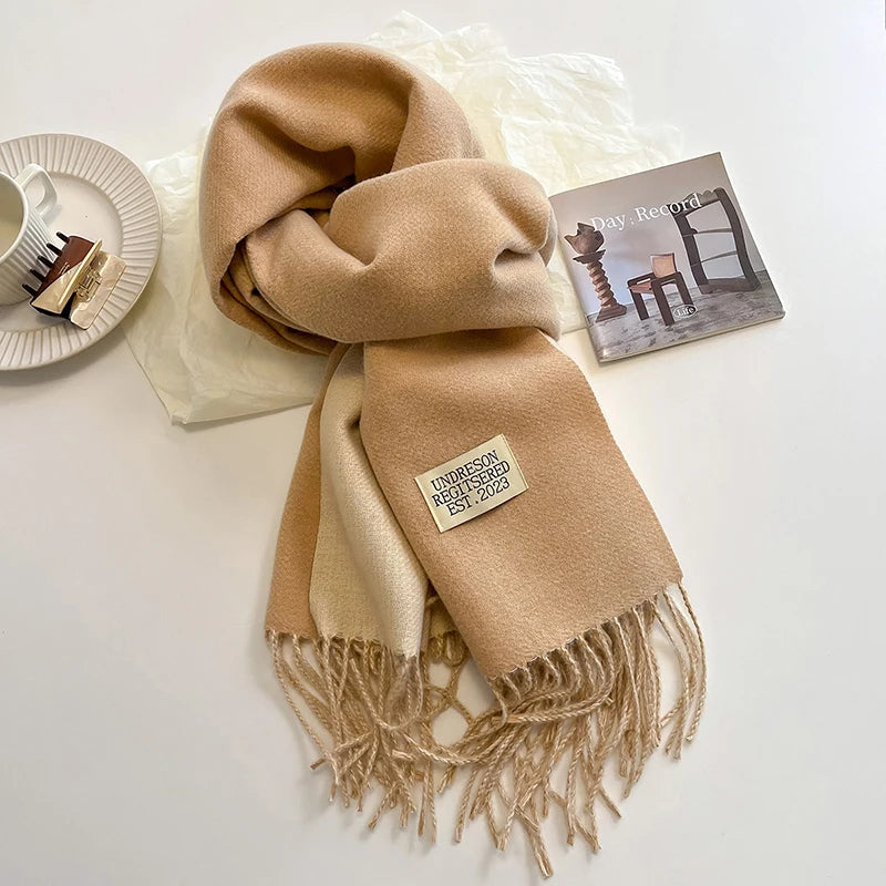 2023 New Fashion Cashmere Scarf Warm Winter for Women Korean Style Knitted Solid Color Double Sided Wraps Neckerchief