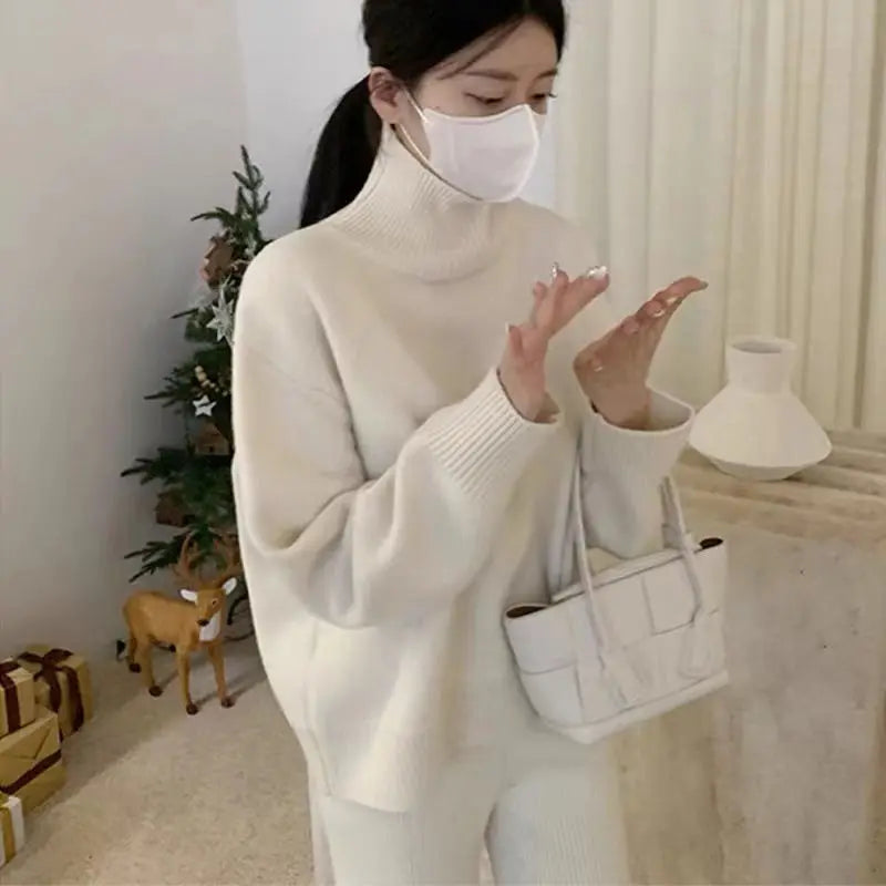 Turtleneck Cashmere Sweater Women Korean Style Oversized Knitted Pullovers Autumn Winter Casual Loose Solid  Sweater 2024